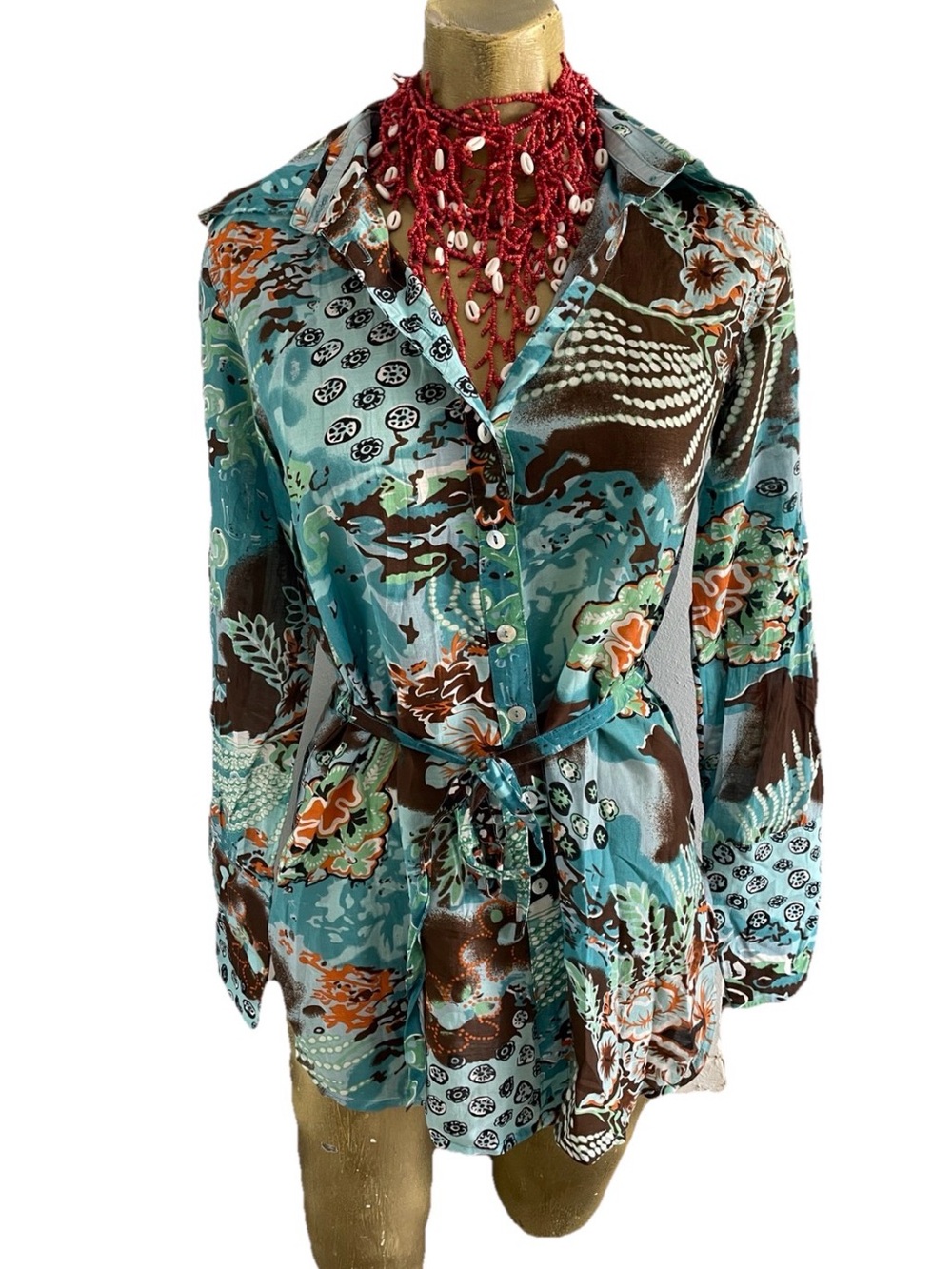 DA-NANG Abstract Sea Life Print Shirt Dress / Tunic Top S/M